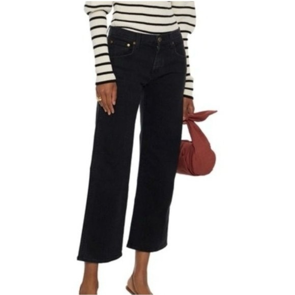 Khaite Wendell Cropped Wide Leg Jeans Stoned Black Distressed - Picture 5 of 11